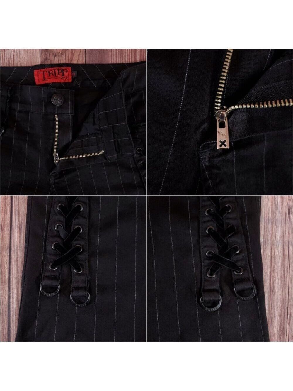 Vtg Tripp NYC Sz 13 Striper Black Tone Boot Cut Pants Pinstripe Goth Punk Y2K - Picture 8 of 15